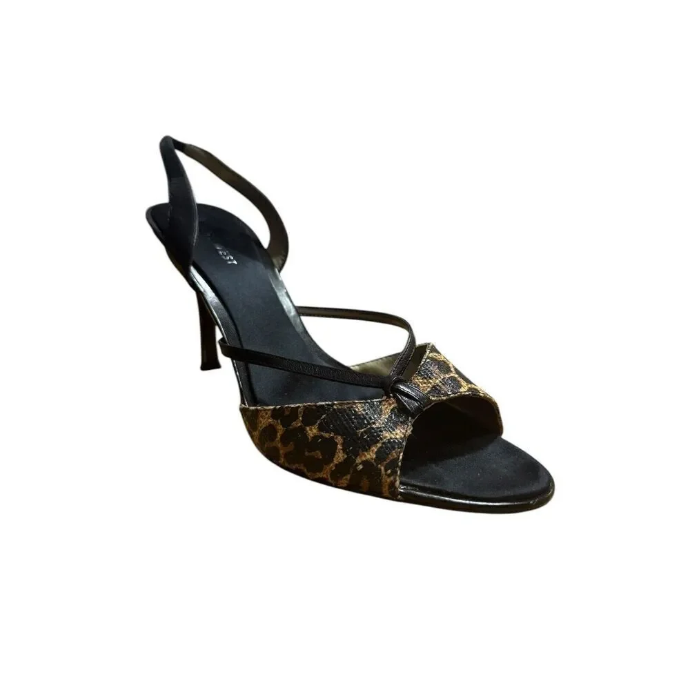 Nine West Leopard Print Strappy Open Toe Pumps women's Size 9.5 Good Condition